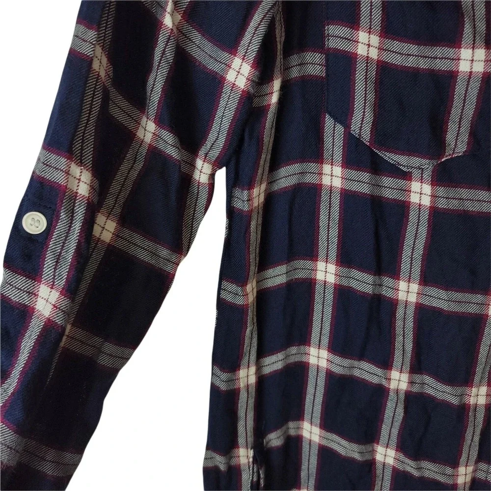 Thread Supply Flannel‎ Shirt Dress Button Down Small Navy Red White